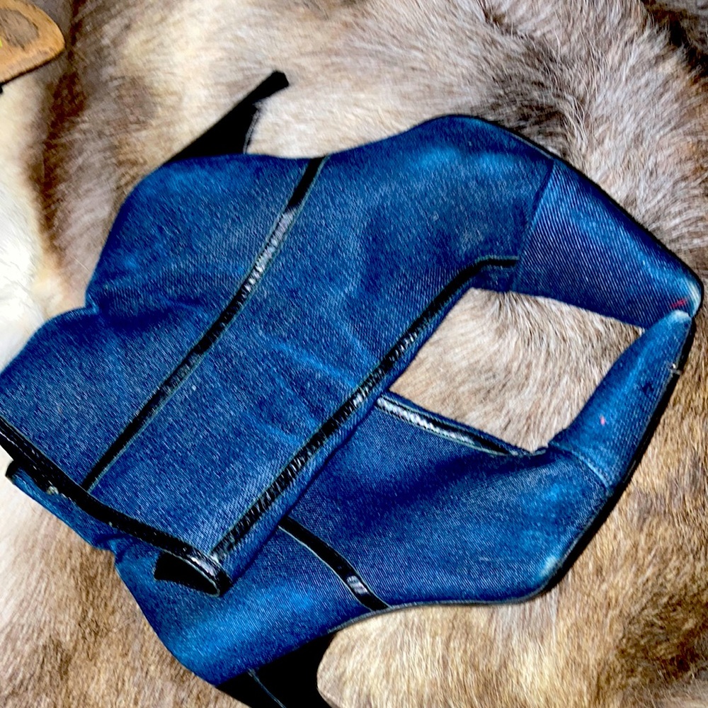 Blue Jean ankle boot with black strip leather 4” heel